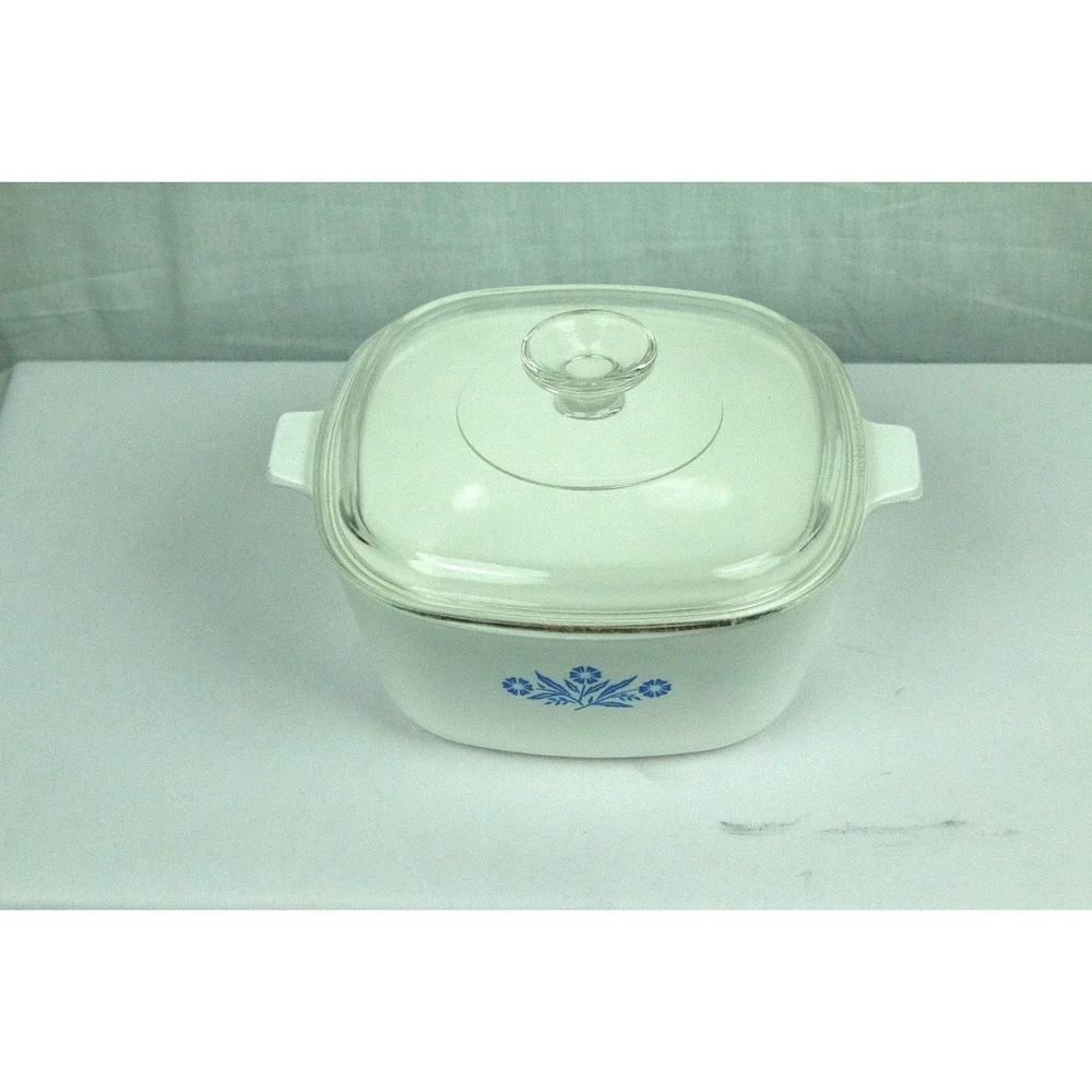 Vintage Corning Ware Cornflower Blue Casserole Dish with Glass Lid Square Baker